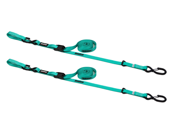 SPEEDSTRAP SHREDDY 1″ X 10′ CAM-LOCK TIE DOWN WITH SNAP S-HOOKS AND SOFT-TIE (2 PACK) – TEAL