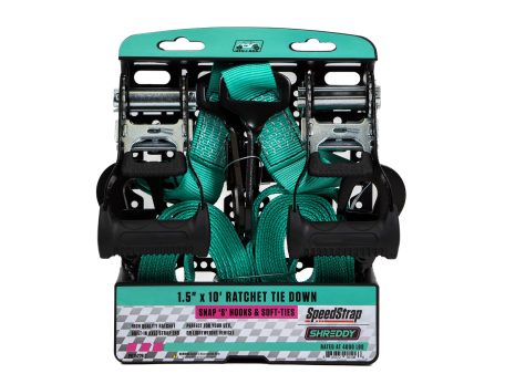 SPEEDSTRAP SHREDDY – 1.5″ X 10′ RATCHET TIE-DOWN W/ SOFT-TIE (2 PACK) – TEAL