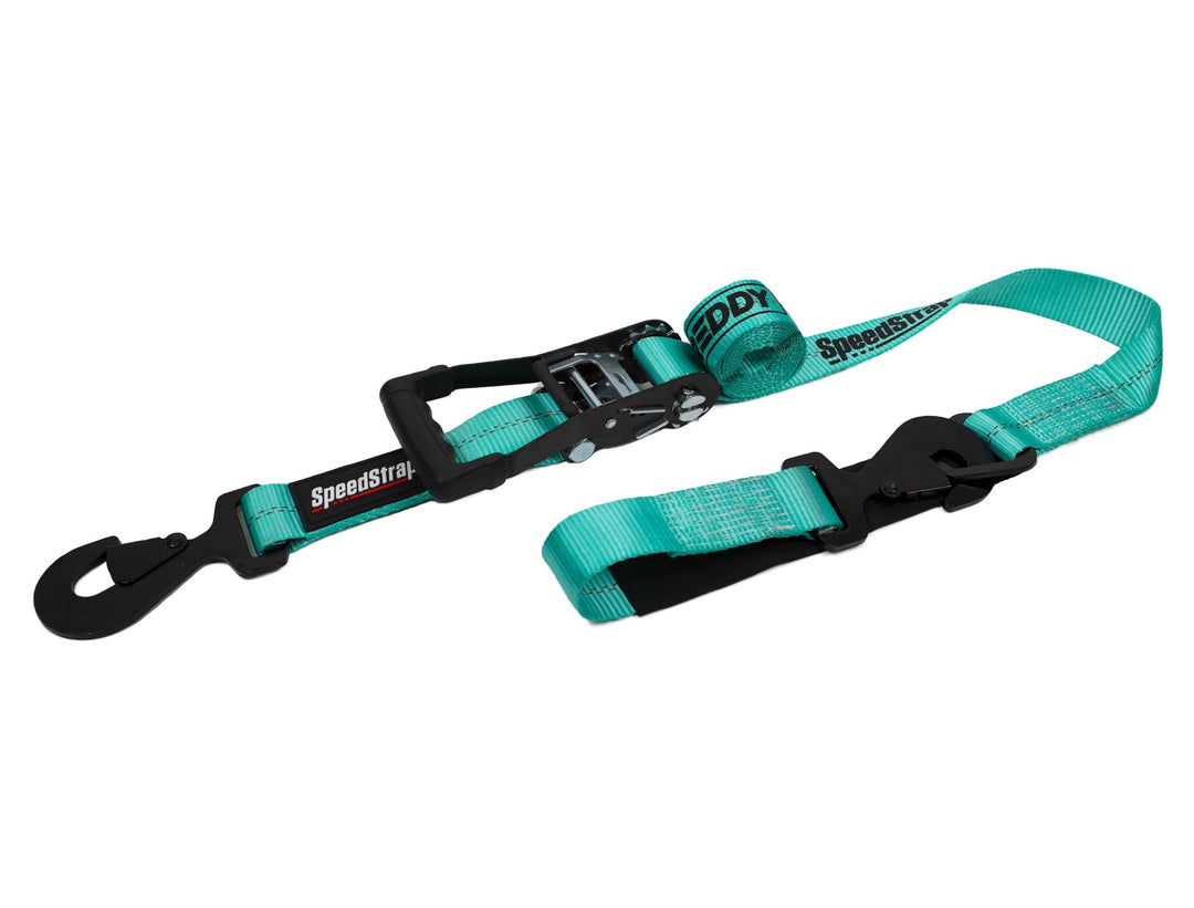 SPEEDSTRAP SHREDDY – 2″ X 10′ RATCHET TIE DOWN W/ TWISTED SNAP HOOKS & AXLE STRAP COMBO – TEAL