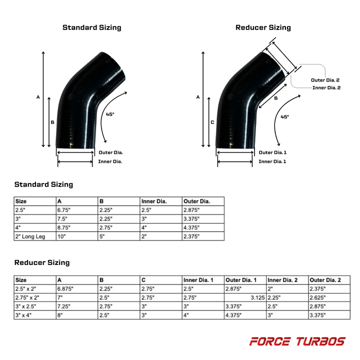 Silicone 45° Elbow Coupler - Multiple Sizes