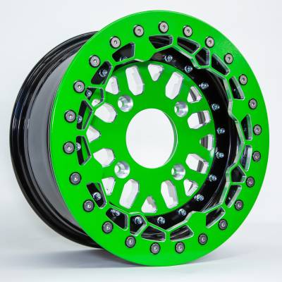 KAWI GREEN CUSTOM BAJA CRUSHER BILLET UTV BEADLOCK WHEELS (SET OF 4 WHEELS)