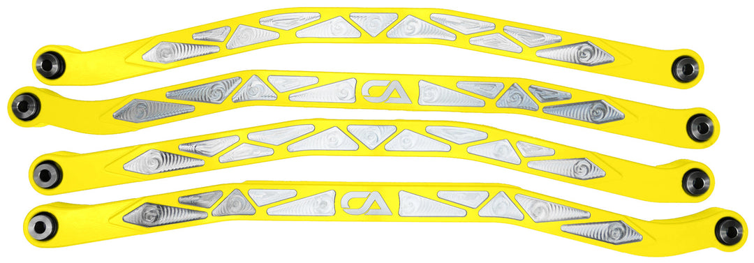 CA Tech USA Cam-Am X3 High Clearance Radius Rods are the largest and thickest rods on the market providing strength, dependability, and affordability. 1.25 inches thick and 1.5 inches high. Built with FK Brand Spherical bearings. Kit contains four high clearance rods for the highest ground clearance.
