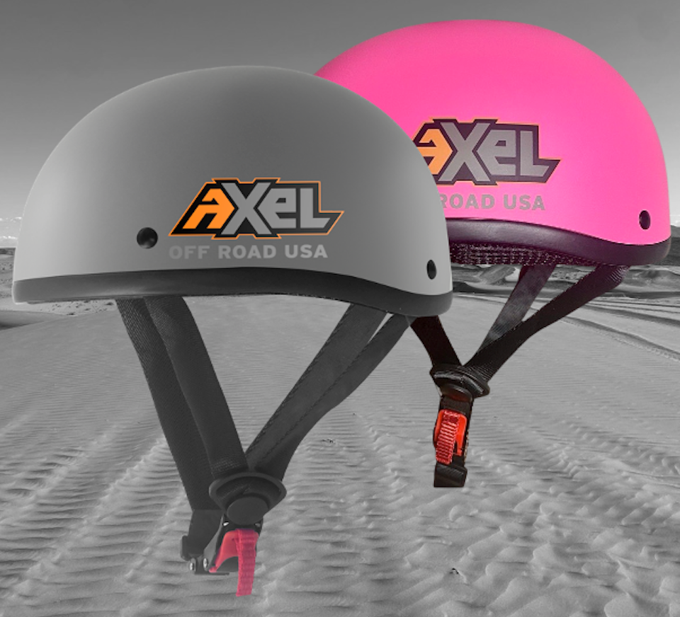 Low profile DOT approved off roading helmets in grey and pink