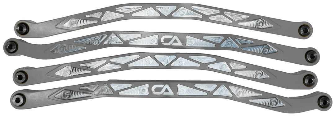 CA Tech USA Cam-Am X3 High Clearance Radius Rods are the largest and thickest rods on the market providing strength, dependability, and affordability. 1.25 inches thick and 1.5 inches high. Built with FK Brand Spherical bearings. Kit contains four high clearance rods for the highest ground clearance.