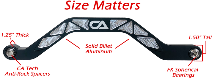 Our high clearance rods were designed with strength, dependability, and affordability all in mind. Our rods finish in the absolute largest rods on the market. We have a finished thickness of 1.25 inches throughout the entire center of the rod where it really counts, and a finished height of the rod at over 1.5 inches. Making these the absolute thickest rod on the market. Our rods also boast a full 3 INCHES OF ADDED GROUND CLEARANCE!! So take the washed out trail with confidence in mind