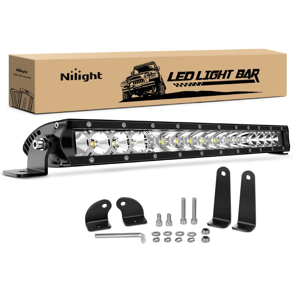 T BAR DRIVING LIGHTS OFFROAD LIGHTING - 2 STYLE MOUNTING BRACKETS Nilight 40003C-A 17 inch 80w Single Row Spot Flood Combo LED Light Bar Driving Lights Offroad Lighting - 2 Style Mounting Brackets