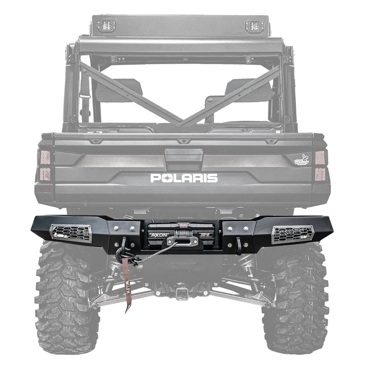 Polaris Ranger Rear Winch Bumper Elite Edition w/ Lights Black With Jewel Gray Accent Panels Thumper Fab