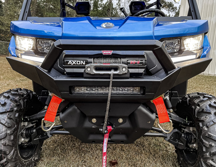 Defender Front Winch Bumper w/ Lights Black Thumper Fab