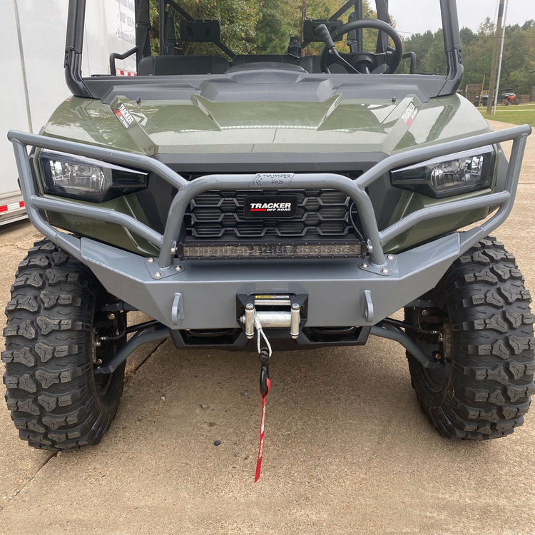 Tracker 800SX Brush Guard Bumper w/20 Inch Light Bar Raw Thumper Fab