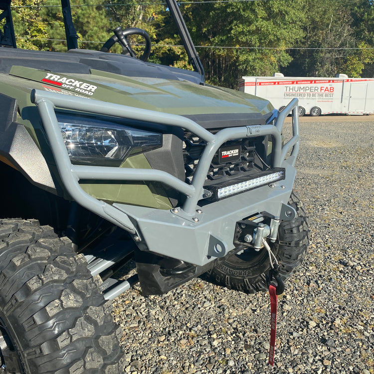 Tracker 800SX Brush Guard Bumper w/20 Inch Light Bar Raw Thumper Fab