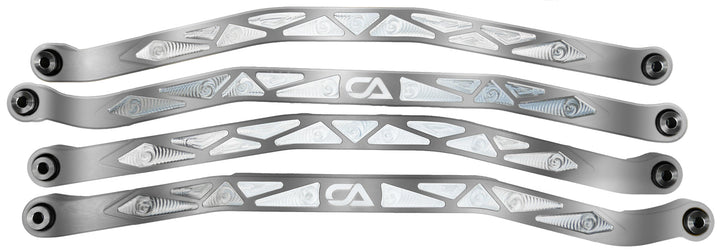 CA Tech USA Cam-Am X3 High Clearance Radius Rods are the largest and thickest rods on the market providing strength, dependability, and affordability. 1.25 inches thick and 1.5 inches high. Built with FK Brand Spherical bearings. Kit contains four high clearance rods for the highest ground clearance.